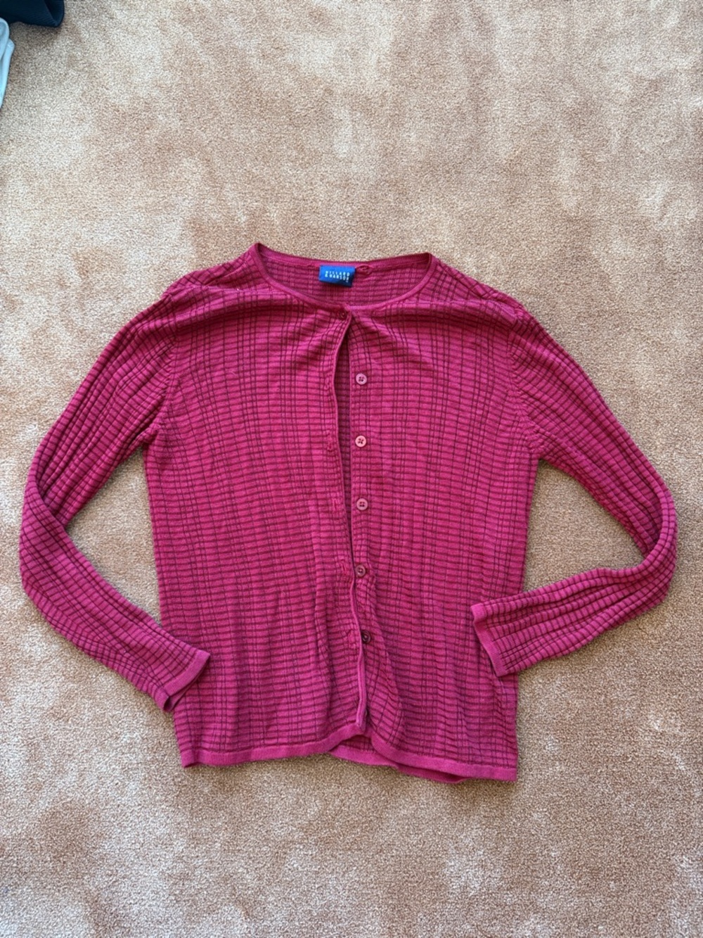 CHERRY RED RIBBED BUTTON UP CARDIGAN